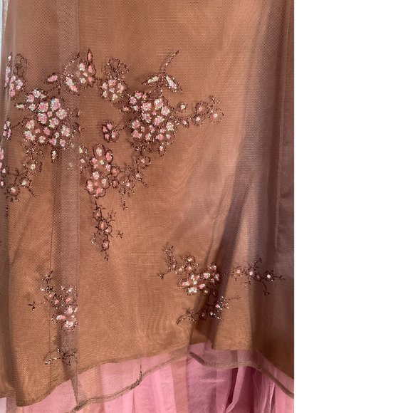 High-Low Brown and Pink Grad Prom Formal Dress Strapless - Picture 4 of 6